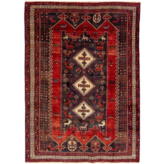 Textile 1960s Vintage Shiraz Handmade Medallion Red Wool Rug For Sale - Image 7 of 7