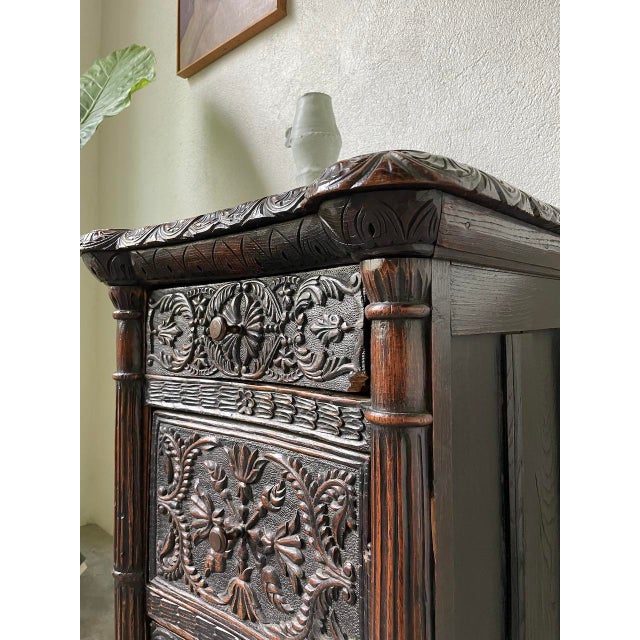 Antique Carved Blackened Pine Chest of Drawers For Sale - Image 12 of 18