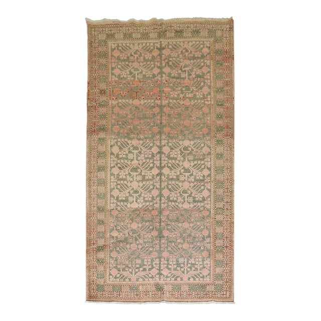 Vintage East Turkestan Gray Salmon Pomegranate Rug - 6'6" x 12'9" For Sale