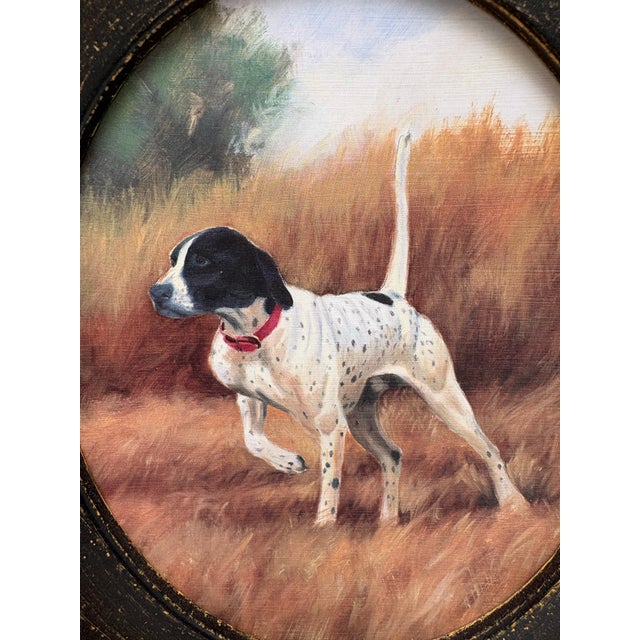 Vintage oval wood framed Americana style hound dog print. Classic and nostalgic for a gallery wall or in a shelf.