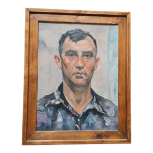 Oil on Canvas Portrait Painting of a Smoking Man