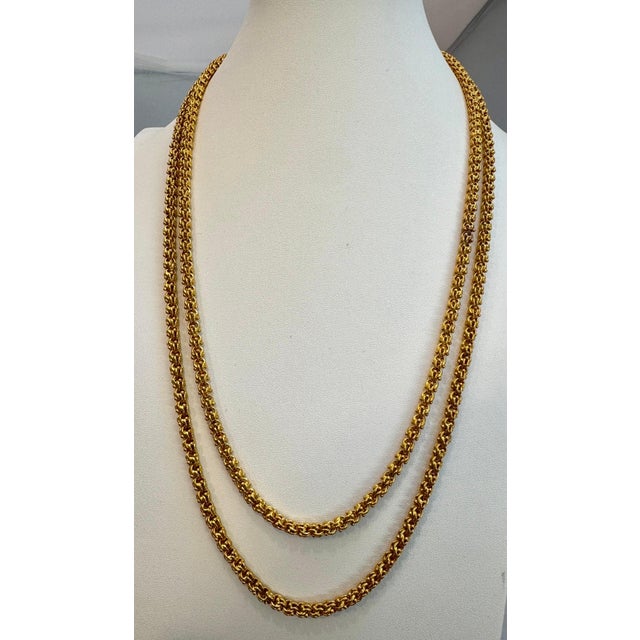 Vintage 85 Gm 18 Karat Yellow Gold Handmade Chain 52 Inch Unique Opera Length For Sale - Image 10 of 18