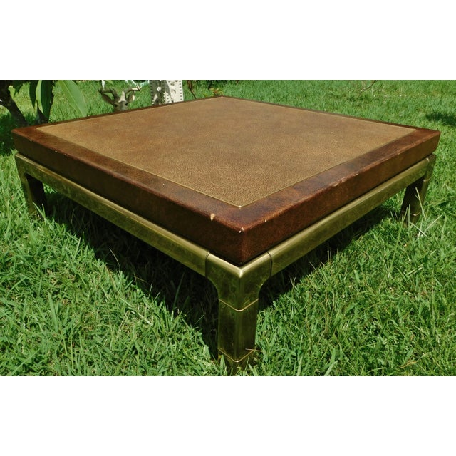 Large Vintage Solid Brass & Leather Top Square Coffee Table Chairish