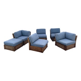 Vintage Boho Chic Cane and Oak Modular Sofa by Desoto - 6 Pieces For Sale