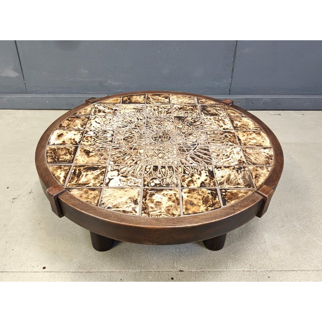 Wood Round Ceramic Coffee Table by Barrois for Vallauris, 1960s For Sale - Image 7 of 10