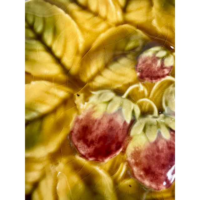 Antique Set of 3 French Sarreguemines Majolica Fruit Dessert Plates For Sale - Image 9 of 10