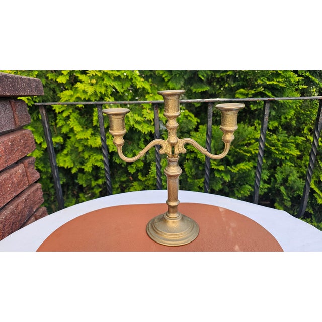 1950s Art Deco Brass Three-Arm Candlestick, 1950s For Sale - Image 5 of 7