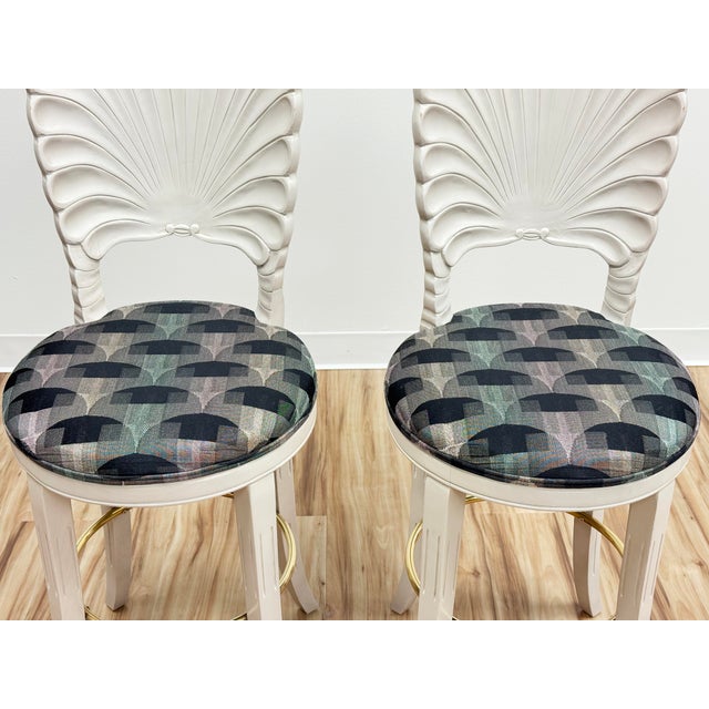 Vintage Coastal Regency Grotto Style Shell Back Counter Stools, a Pair For Sale - Image 4 of 13