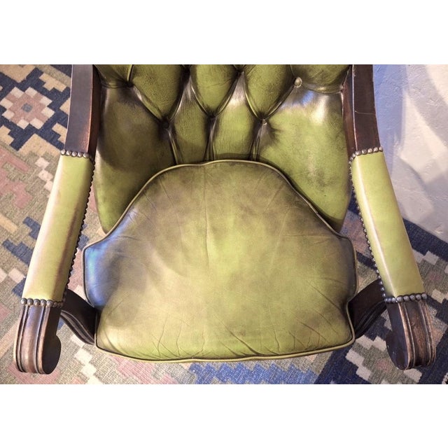 Olive Green Tufted Leather Chesterfield Library Chair, 1970s For Sale - Image 11 of 12