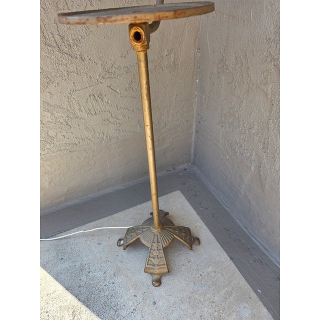 Metal Art Deco Floor Lamp With Round Table Surface For Sale - Image 7 of 11