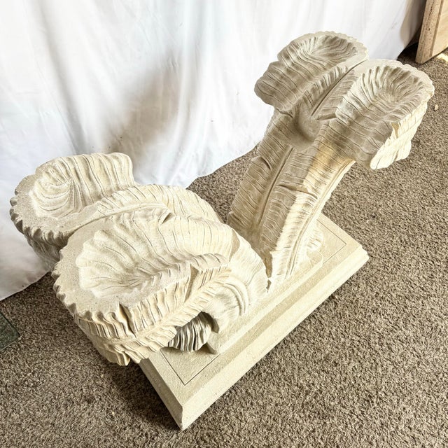 Late 20th Century Serge Roche Style Plaster Banana Leaf Glass Top Console Table For Sale - Image 5 of 9