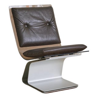 French Saint-Gobain Glass + Leather Accent Chair Attributed to Maison Jansen, 1960s For Sale