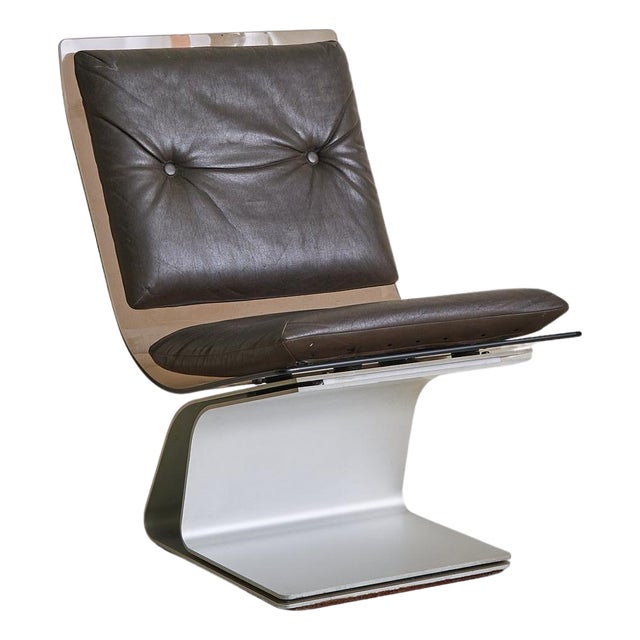 French Saint-Gobain Glass + Leather Accent Chair Attributed to Maison Jansen, 1960s For Sale