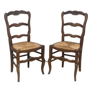 Pair of French Provincial Louis XV Style Oak Side Chairs, Circa 1920. For Sale