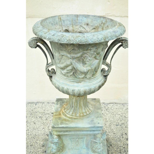 Late 20th Century French Louis XV XVI Style Bronze Verdigris 43" Figural Garden Planters - A Pair For Sale - Image 11 of 12