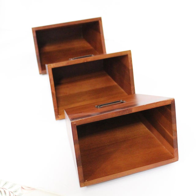 Mid-Century Modern Vintage Wooden 3 Bin Wall Mail Organizer | Pottery Barn For Sale - Image 3 of 6
