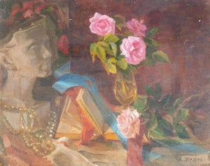 Antique Still Life Oil Painting: Flowers & Food, Soviet Ukrainian Art 35-43
