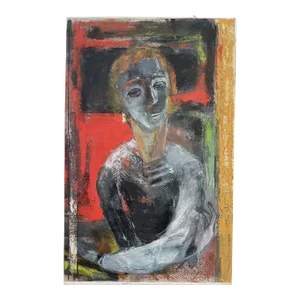 Mid 20th Century Cubist Original Mixed-Media Portrait Painting