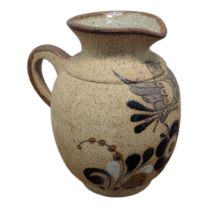 Vintage Tonala Mexican Folk Art Pottery Vase With Bird & Floral Motif