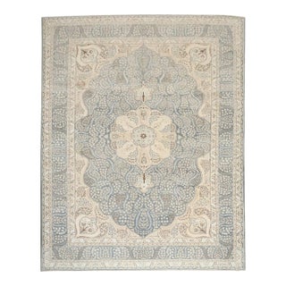 Vintage Blue Persian Tabriz Medallion Carpet - 9'5" x 12'3" For Sale
