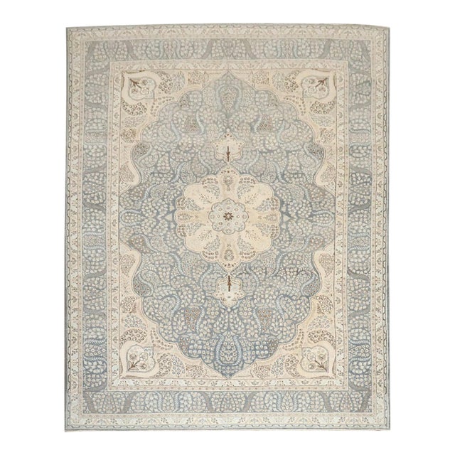 Vintage Blue Persian Tabriz Medallion Carpet - 9'5" x 12'3" For Sale