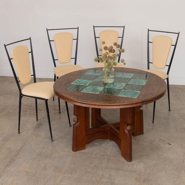 1950s 1950s French Adjustable Oak and Tile Table by Guillerme Et Chambron For Sale - Image 5 of 17