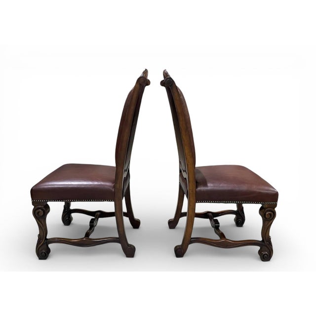 Traditional Vintage Henredon High-Back Leather Dining Chairs - a Pair For Sale - Image 3 of 12