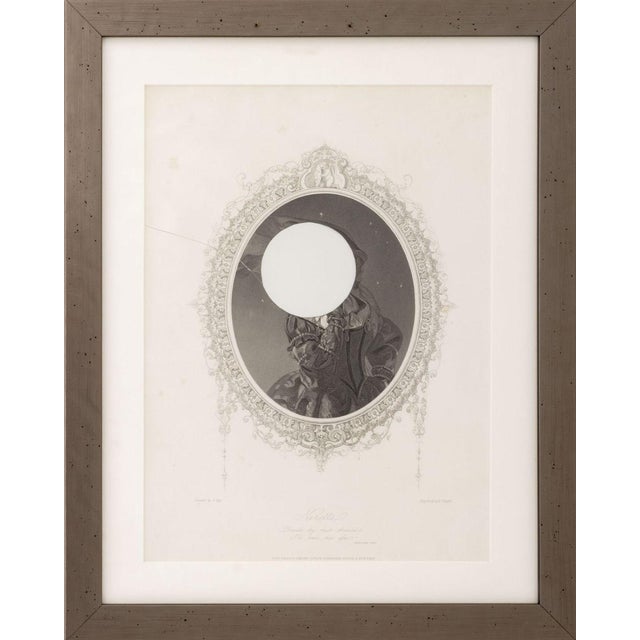 After Edward Francis Finden (English, 1791-1857) "Ninetta" Found Art Object, engraving with cut out portrait head encased...