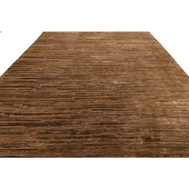 Tan 9 X 12 Contemporary Soumak Handmade Geometric Jute Rug in Tan Color For Sale - Image 8 of 11