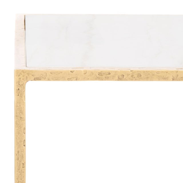 Spritely Home Tauri Metal Square Accent Table in Brass with White Marble Top For Sale - Image 4 of 7