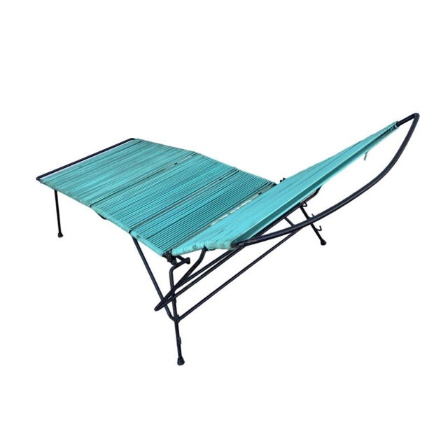 Mid-Century Iron Outdoor/Patio Chaise Lounge W/ Teal Cord, 6 Available For Sale - Image 4 of 9