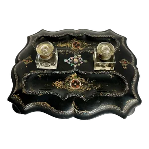 Antique Victorian Papier Mache Mother of Pearl Desk Set