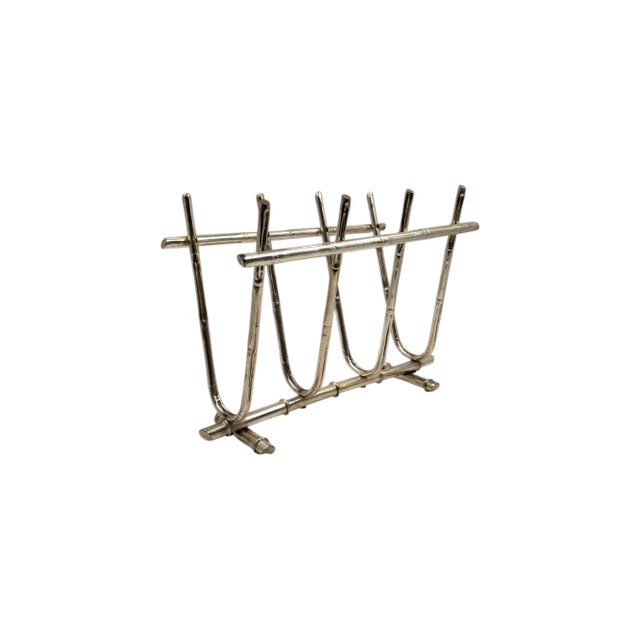 Hollywood Regency Bamboo-Shaped Brass Magazine Rack, Italy, 1970s For Sale - Image 10 of 10