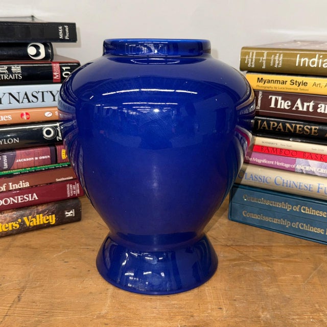 Rustic Glossy Deep Cobalt Blue Vase with Rounded Baluster Form For Sale - Image 3 of 7