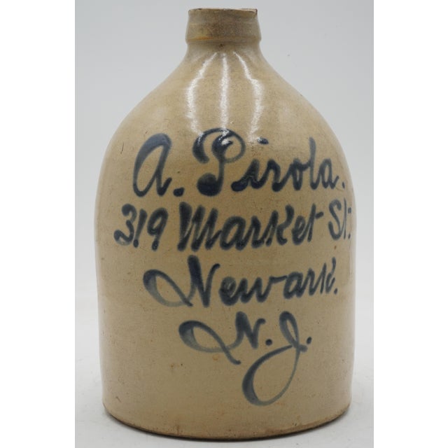 Traditional Antique A. Pirola Blue Stoneware Crock Jug For Sale - Image 3 of 10