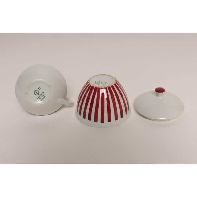 White Swedish Ceramic Red Stripe Sugar and Creamer by Karin Björquist for Gustavsberg For Sale - Image 8 of 14