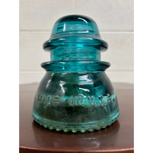 Industrial Vintage Hemingray 42 Aqua Teal Glass Insulator For Sale - Image 3 of 7