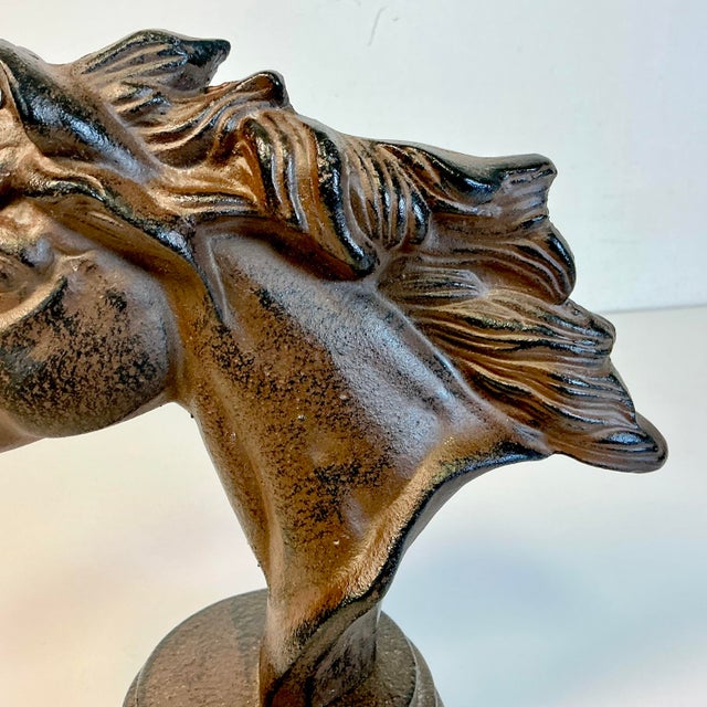 1980s Vintage Americana Southwestern Cast Iron Horse Bust Sculpture For Sale - Image 4 of 13