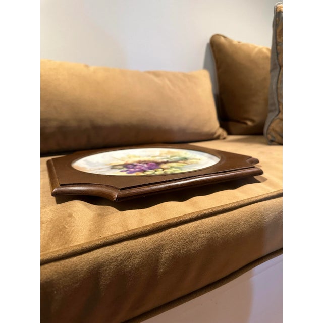 French Limoges Still Life Hand Painted Wood Framed Porcelain Decorative Plate For Sale - Image 9 of 11
