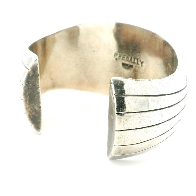 Native American Vintage Navajo Sterling Silver Turquoise Cuff Bracelet Signed P.Benally For Sale - Image 3 of 9