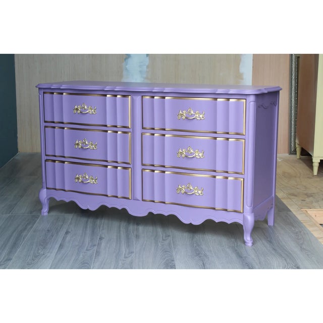 1970's Solid Built Lavender dresser of six drawers with dovetail joint This dresser is newly refinished in lavender with...