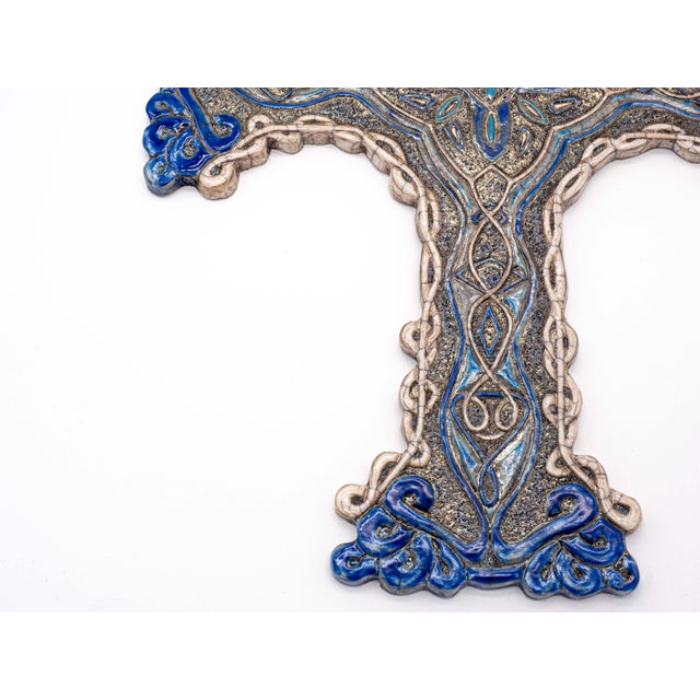 Raku Ceramic Wall Sculpture Intertwining Flowers and Geometries by Stefania Zoppellaro For Sale - Image 4 of 13