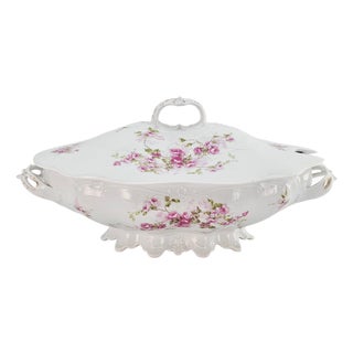 Mz Austria Antique Porcelain Rose Tureen, Covered Footed Serving Dish 14.5" For Sale