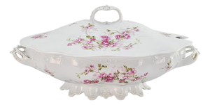 Mz Austria Antique Porcelain Rose Tureen, Covered Footed Serving Dish 14.5"