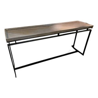 Modern Industrial Console Table With Wood Top and Black Metal Frame For Sale