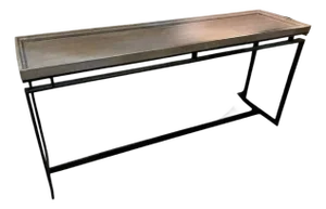Modern Industrial Console Table With Wood Top and Black Metal Frame