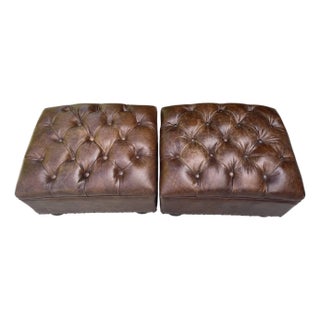Restoration Hardware Tufted Distressed Leather Ottomans – Pair | Rh For Sale
