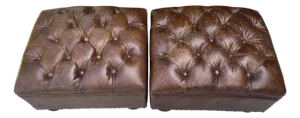 Restoration Hardware Tufted Distressed Leather Ottomans – Pair | Rh