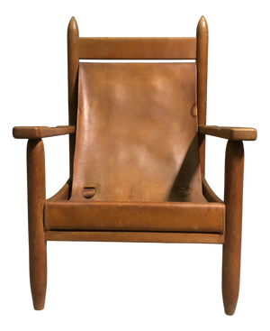 Oak and Leather Sling Lounge Chair, 1930s