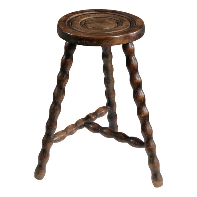 High Wooden Tripod Stool, France, 1950s For Sale